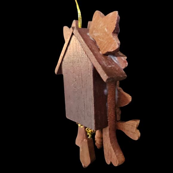 Miniature Wooden Cuckoo Clock Ornament Handcrafted Chalet Style - Picture 3 of 4